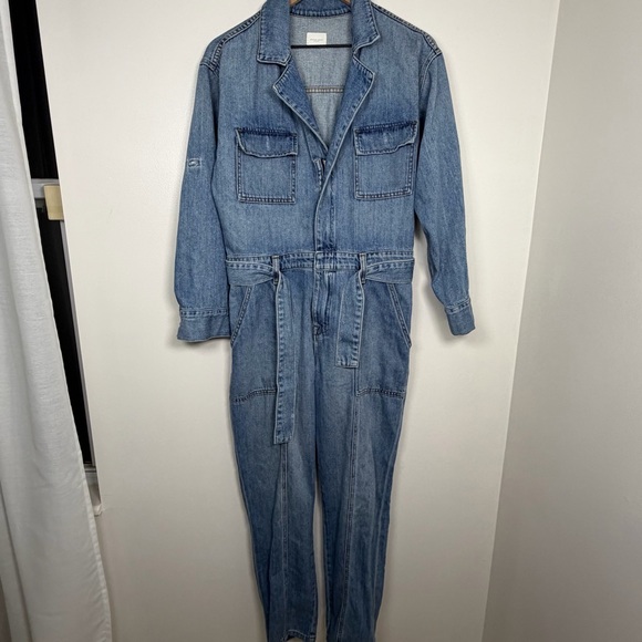 Jonathan Simkhai Beck Denim Jumpsuit Women's Size 6 Casual Belt Revolve Utility - Picture 3 of 9